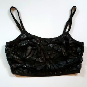 Forever 21 Matte Black Sequin Halter Crop Top Women's Small